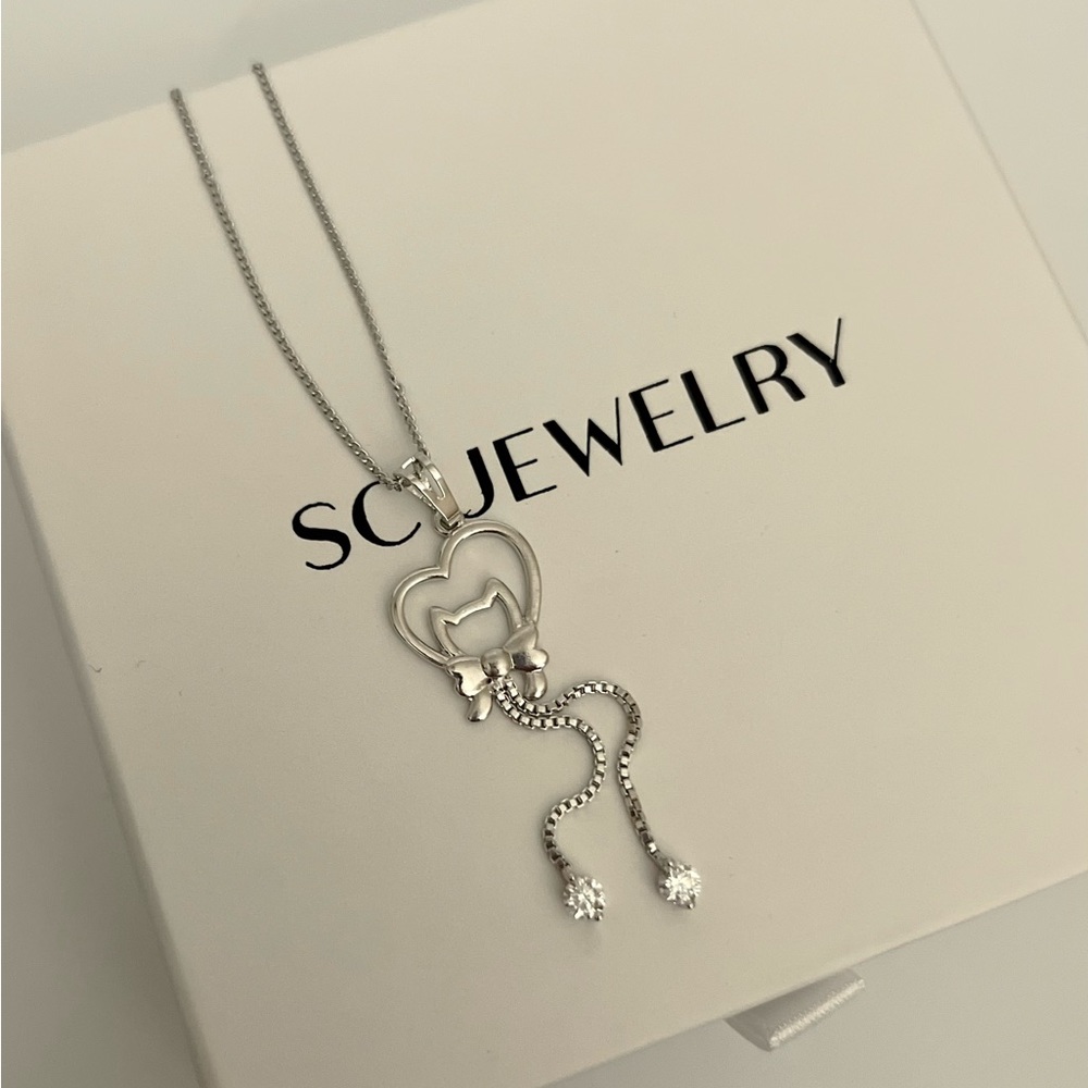 LAST ONE Cat with Heart Platinum Color Elegant  Necklace - Picture 2 of 5